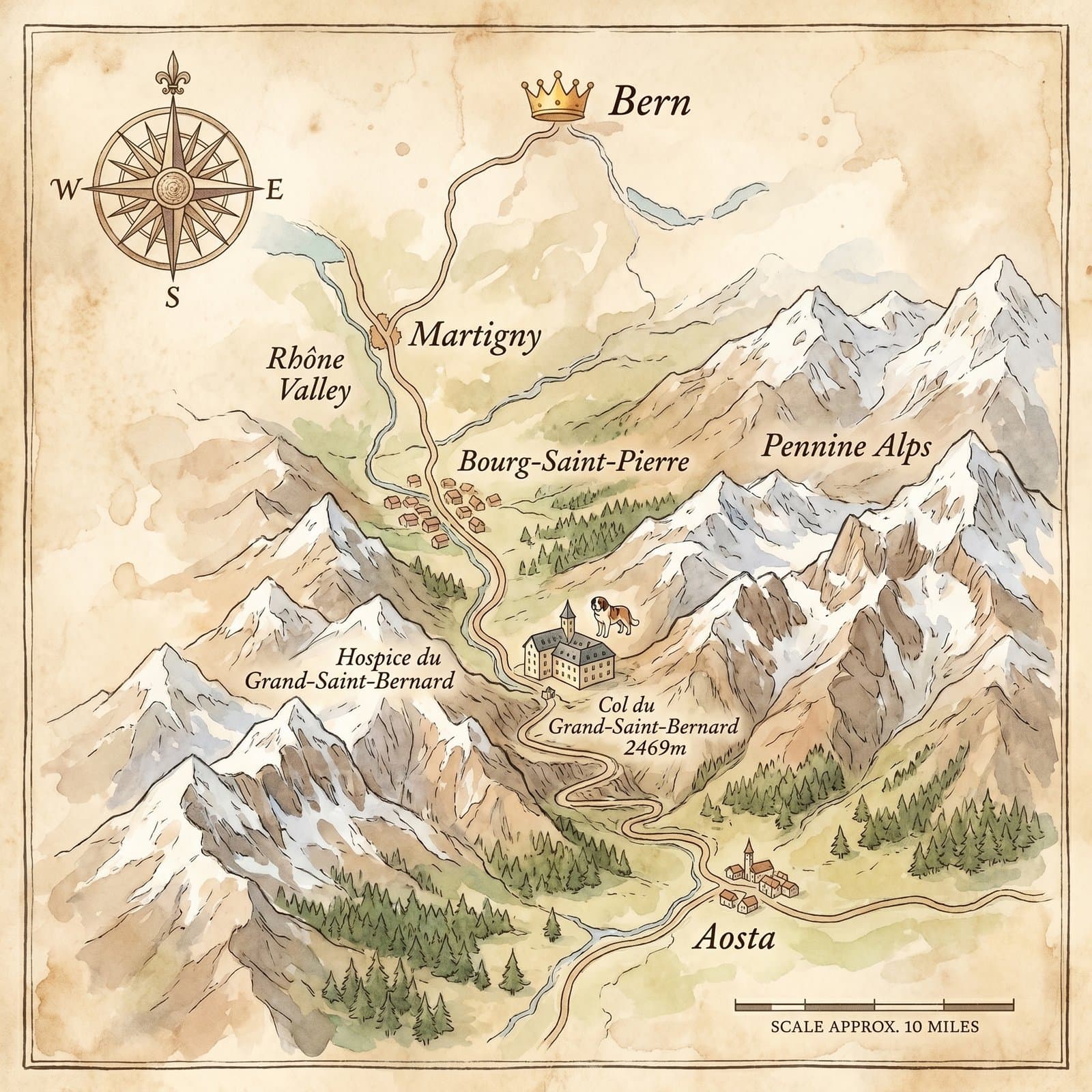 Historische Karte des Grossen Sankt Bernhard um 1800